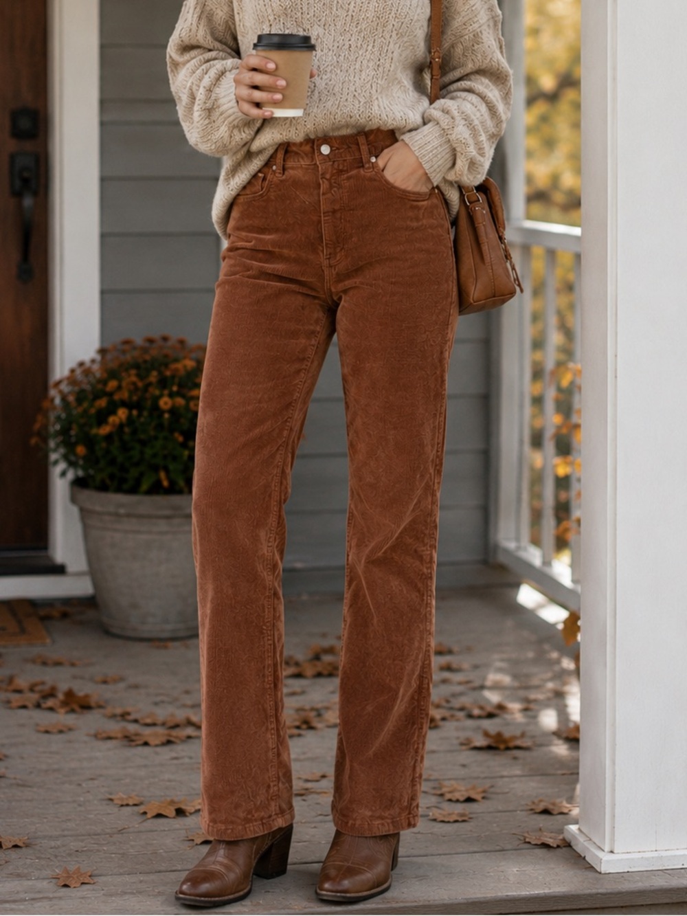 Pilcro High Rise Straight Leg Corduory Pants Womens 30 Brown Stretch Fall Casual